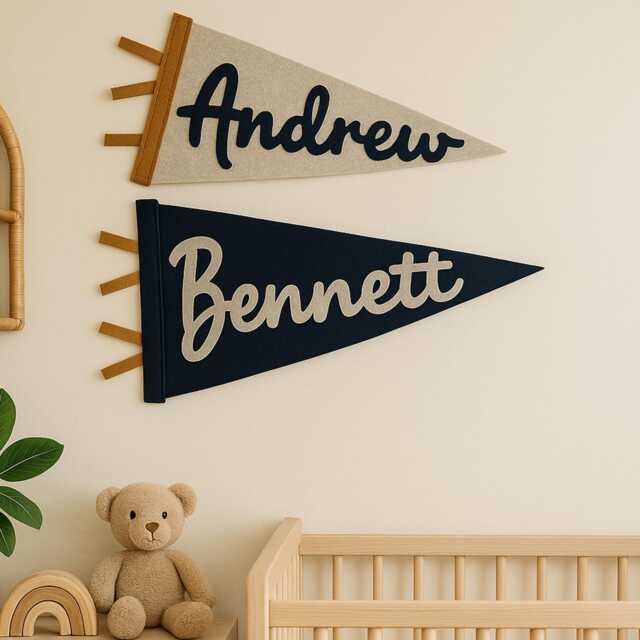 Personalized Name Pennant For Nursery Room Decor - Baby Shower Gift Boy Girl Flag Banner Blag Wall Hanging - image 1