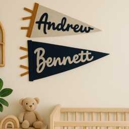 Personalized Name Pennant For Nursery Room Decor - Baby Shower Gift Boy Girl Flag Banner Blag Wall Hanging - thumbnail 1