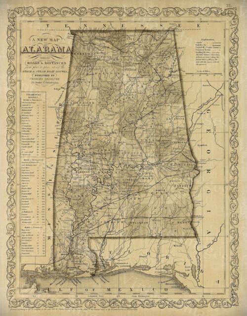 Alabama Map Antique Of Restoration Decorator Style Map Large Old Wall Home Decor Office Art Print - image 1