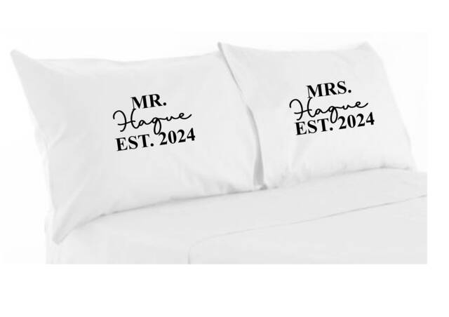 Personalised Couple Mr Mrs/ Mr/ Mrs Your Surname & Year Est. Established Pillowcase Pair - Wedding Engagement Anniversary White - image 1