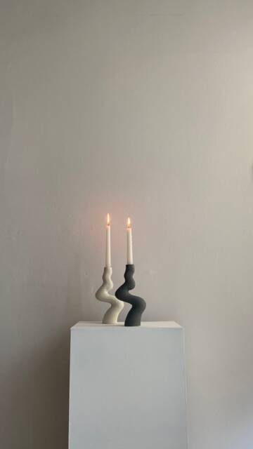 Set 2 White & Black Ceramic Candlestick - image 1