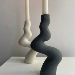 Set 2 White & Black Ceramic Candlestick - thumbnail 3