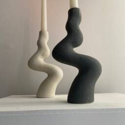 Set 2 White & Black Ceramic Candlestick - thumbnail 2