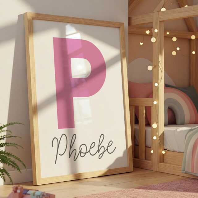 Girls Personalised Initial Name Print, Pink, Nursery Bedroom Decor, Wall Art, Art - image 1