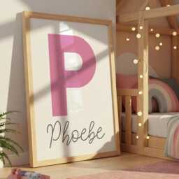 Girls Personalised Initial Name Print, Pink, Nursery Bedroom Decor, Wall Art, Art - thumbnail 1