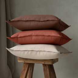 Burnt Orange Linen Pillow Cover, Custom Throw Cushion Covers With Hem & Zipper - thumbnail 3