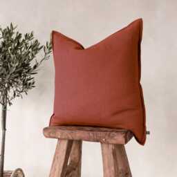 Burnt Orange Linen Pillow Cover, Custom Throw Cushion Covers With Hem & Zipper