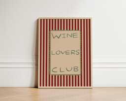Wine Lovers Club Print, Eclectic Illustration Art, Kitchen Art Typography Wall Unframed - thumbnail 1