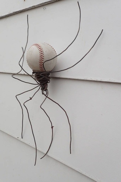 Large Softball & Barbed Wire Spider Repurposed Art - image 1