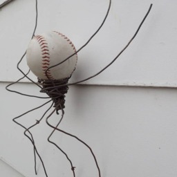 Large Softball & Barbed Wire Spider Repurposed Art - thumbnail 3