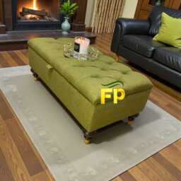 Charcoal Ottoman Footstool Pouffe, Chesterfield Tufted Coffee Table Bench, Wool Living Room Furniture - thumbnail 2