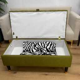 Charcoal Ottoman Footstool Pouffe, Chesterfield Tufted Coffee Table Bench, Wool Living Room Furniture - thumbnail 3