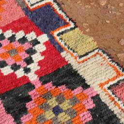 Handwoven Wool Runner Rug Multicolored Moroccan Hallway Rug - thumbnail 3