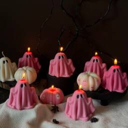 Pink Ghost Candle Handmade Soy Wax Halloween Decor - thumbnail 4