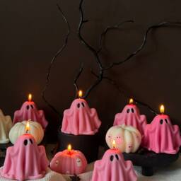 Pink Ghost Candle Handmade Soy Wax Halloween Decor - thumbnail 3
