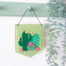 Wool Felt Cactus Wall Hanging, Embroidered Floral Banner, Plant Lady Gift, Green House Decor, Saguaro Ornament - thumbnail 3