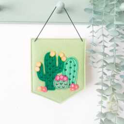Wool Felt Cactus Wall Hanging, Embroidered Floral Banner, Plant Lady Gift, Green House Decor, Saguaro Ornament