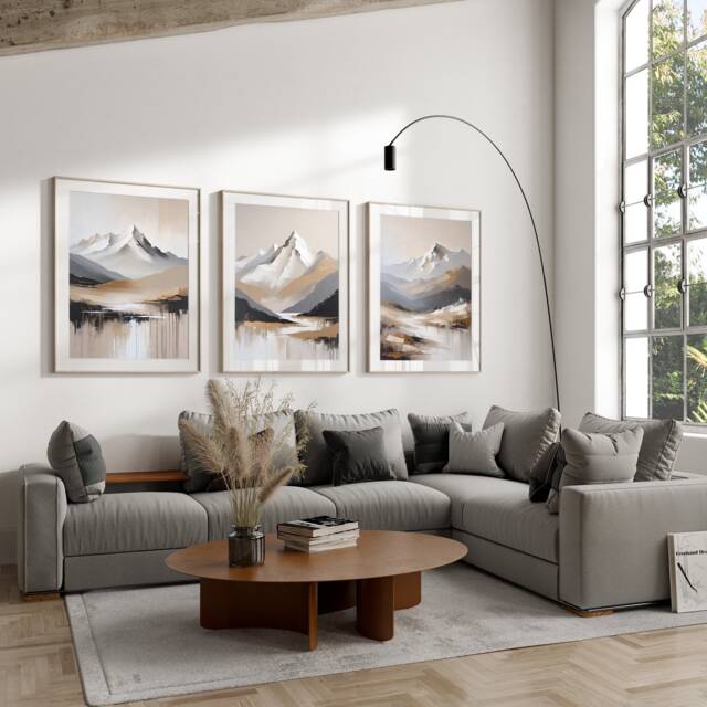 Set Of 3, Geometric Abstract Art, Black Neutral Beige, Living Room Wall Art Poster Prints Home Decor, A5, A4, A3 A2 A1 Sizes, Fast Delivery - image 1