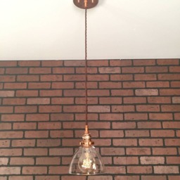 "Industrial Pendant -Copper 6"" Clear Glass Cone Shade With Patented ""Huila Connectors" - thumbnail 2