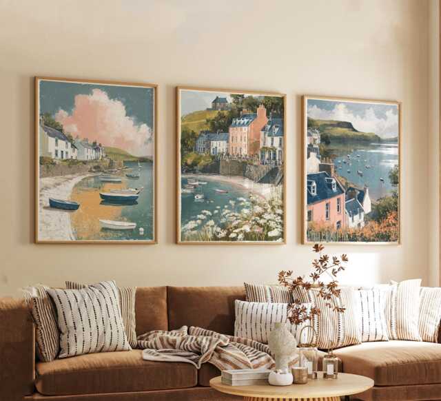Set Of 3 Portree Posters, Isle Skye Wall Art, Scottish Coastal Print Set, Seaside Decor, Modern Travel Artwork, UK Landscape Style - image 1