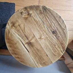 Three Round Chunky Rustic Nest Of Tables, Steel Hairpin Legs - Farmhouse Furniture Reclaimed Wood Industrial End Table Chic Decor - thumbnail 3