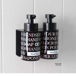 Amber Glass Soap & Lotion Dispenser Set 250Ml, Hand & Bottles With Text Wrap Labels, Modern Sink Styling - thumbnail 4