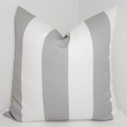 Gray & White Striped Outdoor Pillow Cover, Deck Patio Decor - thumbnail 2