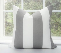 Gray & White Striped Outdoor Pillow Cover, Deck Patio Decor - thumbnail 1