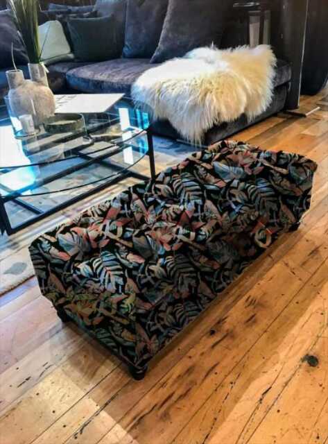 Dark Leaf Floral Ottoman Bench - Velvet Storage Footstool - image 1