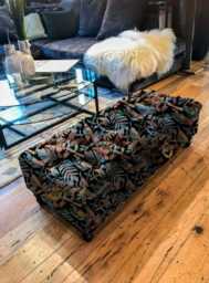 Dark Leaf Floral Ottoman Bench - Velvet Storage Footstool
