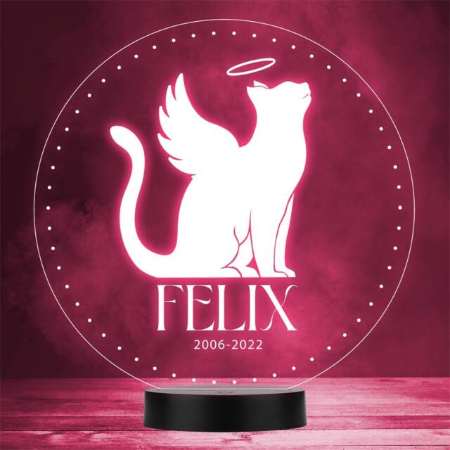 Cat Wings Halo Silhouette Pet Loss Memorial Personalised Gift Colour Night Light - image 1