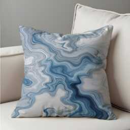 Blue Marble Cushion Cover, Abstract Swirl Pillow Decorative Sofa Throw Pillowcase, Modern Minimal Home Decor - thumbnail 4