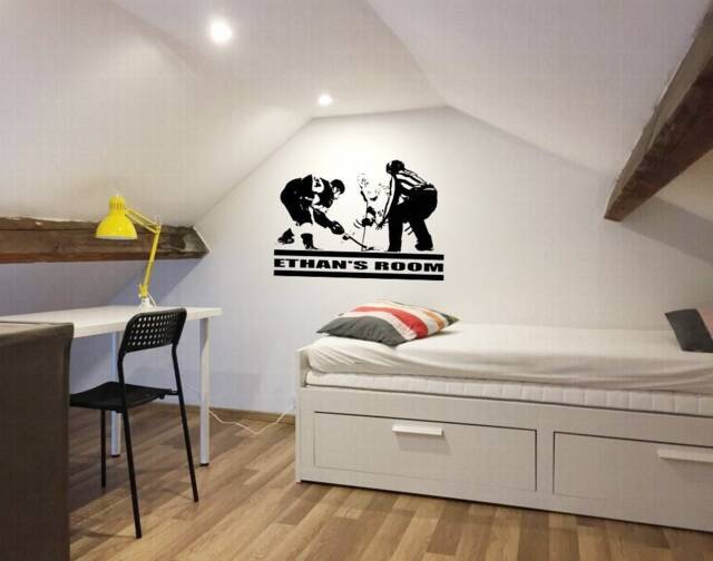 Custom Hockey Wall Decal Boy's Room Decor, Personalized Text - image 1