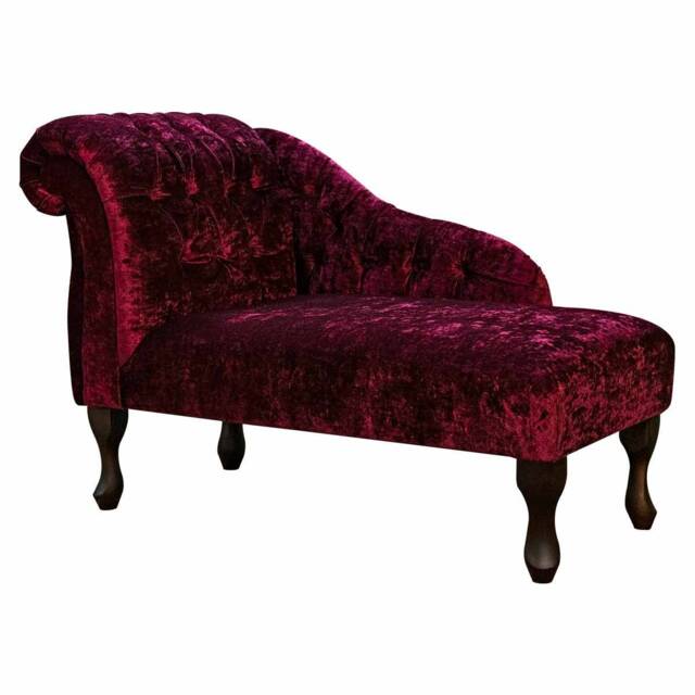 Handmade Red Velvet Mini Chaise Longue British Accent Chair - image 1