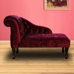 Handmade Red Velvet Mini Chaise Longue British Accent Chair - thumbnail 3