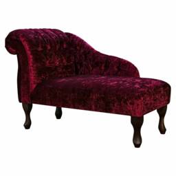 Handmade Red Velvet Mini Chaise Longue British Accent Chair - thumbnail 1