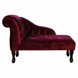 Handmade Red Velvet Mini Chaise Longue British Accent Chair - thumbnail 2