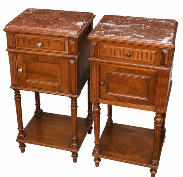 Pair Of Antique French Marble Top Bedside Cabinets - image 1