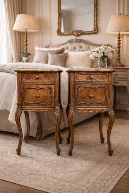 Pair Of French Marble Top Bedside Tables Rosewood - image 1