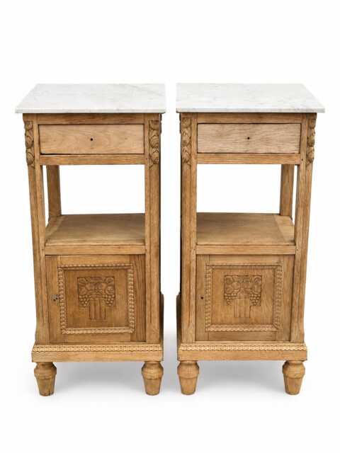 Pair Of Antique French Marble Top Bedside Cabinets - image 1