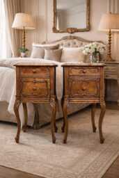 Pair Of French Marble Top Bedside Tables Rosewood - thumbnail 1