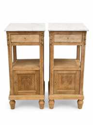 Pair Of Antique French Marble Top Bedside Cabinets - thumbnail 1