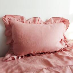 Linen Pillowcases With Ruffles, Linen Pillowcases, Pink Ecru Blue Linen, Ruffled Pillow Case - thumbnail 3