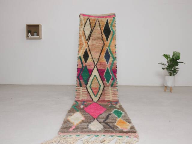 Moroccan Runner Boujaad - Runner Rug Colorful 2x10 Hallway Genuine Lamb Wool - image 1