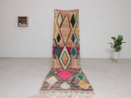 Moroccan Runner Boujaad - Runner Rug Colorful 2x10 Hallway Genuine Lamb Wool