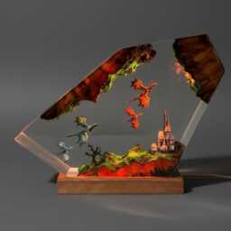 Fire & Ice Dragon Resin Lamp Fantasy Led Night Light - thumbnail 2