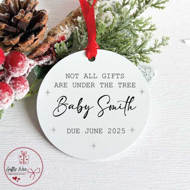 Personalised Pregnancy Announcement Christmas Tree Decoration Bauble - Gift From Bump Nanny Grandad Baby Reveal - image 1