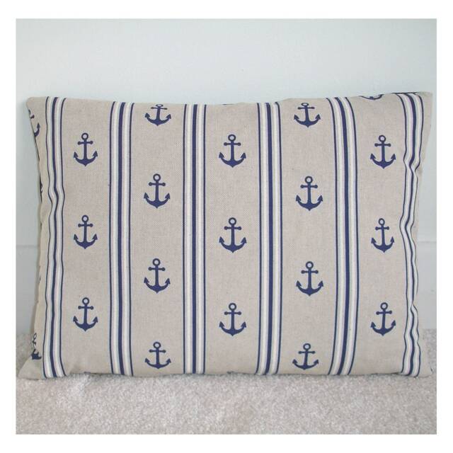 Anchor Pillow Cover With Stripes Zip 12x16 12x20 20x26 Navy Blue Anchors Cushion Case Sham Bolster Oblong Pillowcase 16x12 Nautical Maritime - image 1