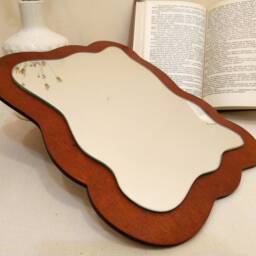 Asymmetrical Tabletop Mirror, Irregular Shape Table Mirror Trendy Design, Rectangular Wavy Wall Decor Mahogany Red - thumbnail 2