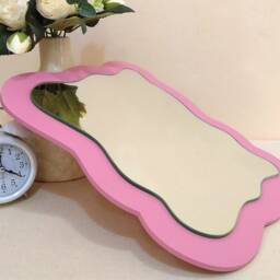 Asymmetrical Tabletop Mirror, Irregular Shape Table Mirror Trendy Design, Rectangular Wavy Wall Decor Mahogany Red - thumbnail 3